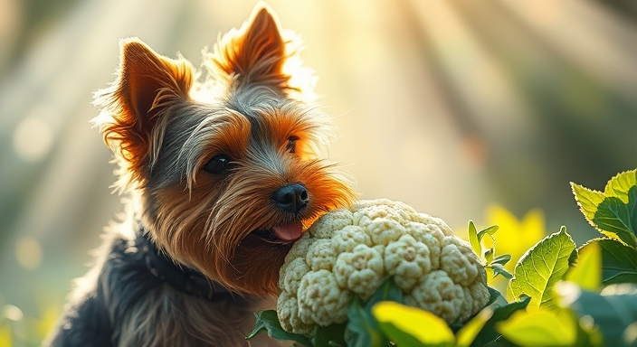 Yorkshire Terrier Eating Cauliflower